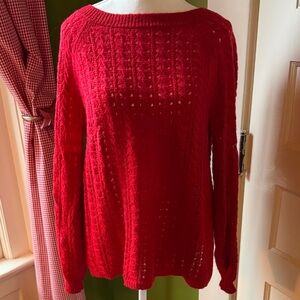 Red Crochet-Knit Loft Sweater, size M